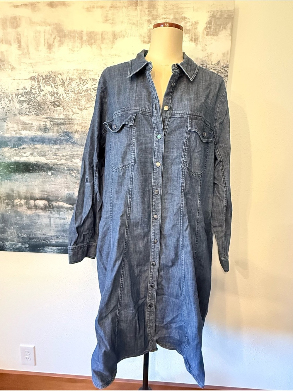Lane Bryant Chambray Button-Down Midi Shirt Dress Metal buttons - Blue Size 22